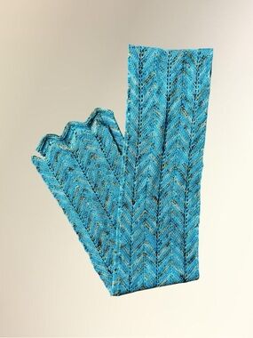 Blue Knit Chevron Fingerless Gloves